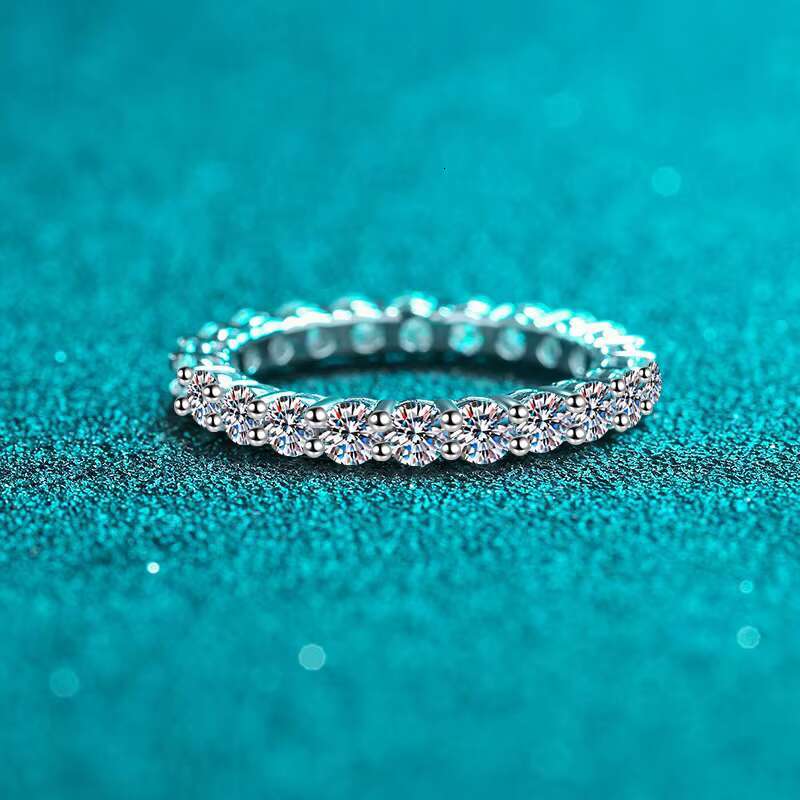 Hot Mosan Ring 925 Sterling Silver Line Diamond Full Circle of Moissanite Ring Solitaire Ring Women Wedding Jewelry Gift