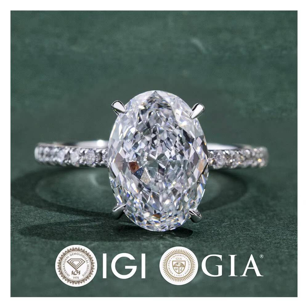 Custom Jewelry Engagement Wedding 18k White Gold Oval 1CT 15CT 2CT 3CT IGI Lab Grown Diamond Ring