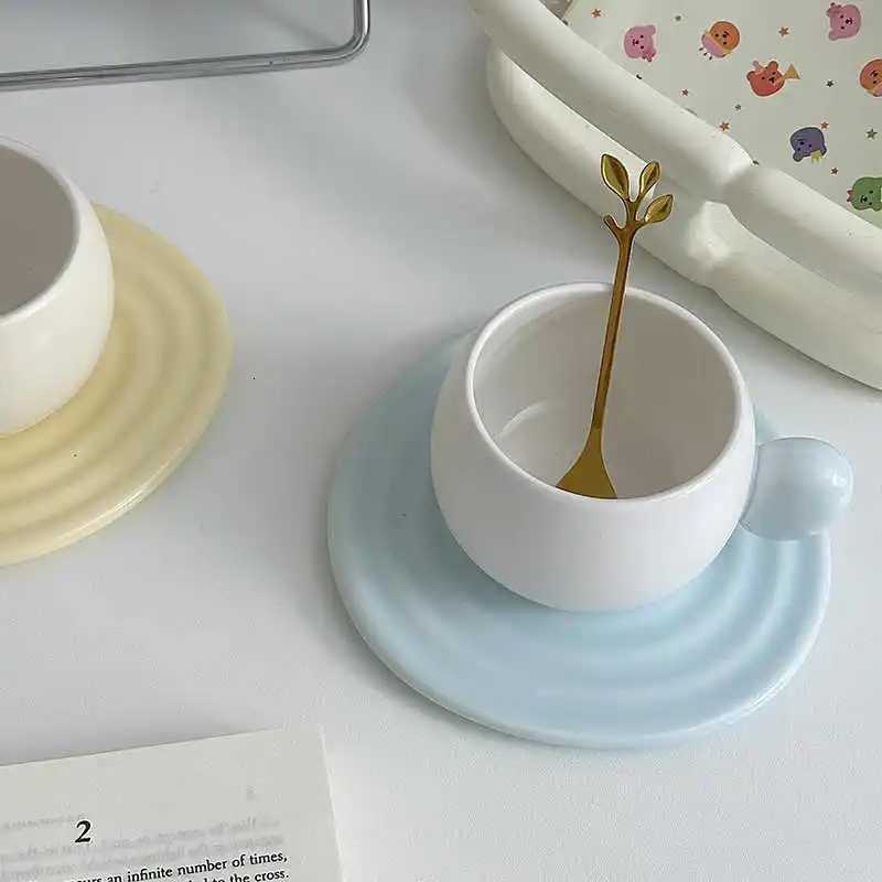 250ml Ceramic Coffee Cup Plate Set With Spoon High Beauty Makeup Womens Afternoon Tea Cup And Dish Sets Girl Birthday Gift Y251125