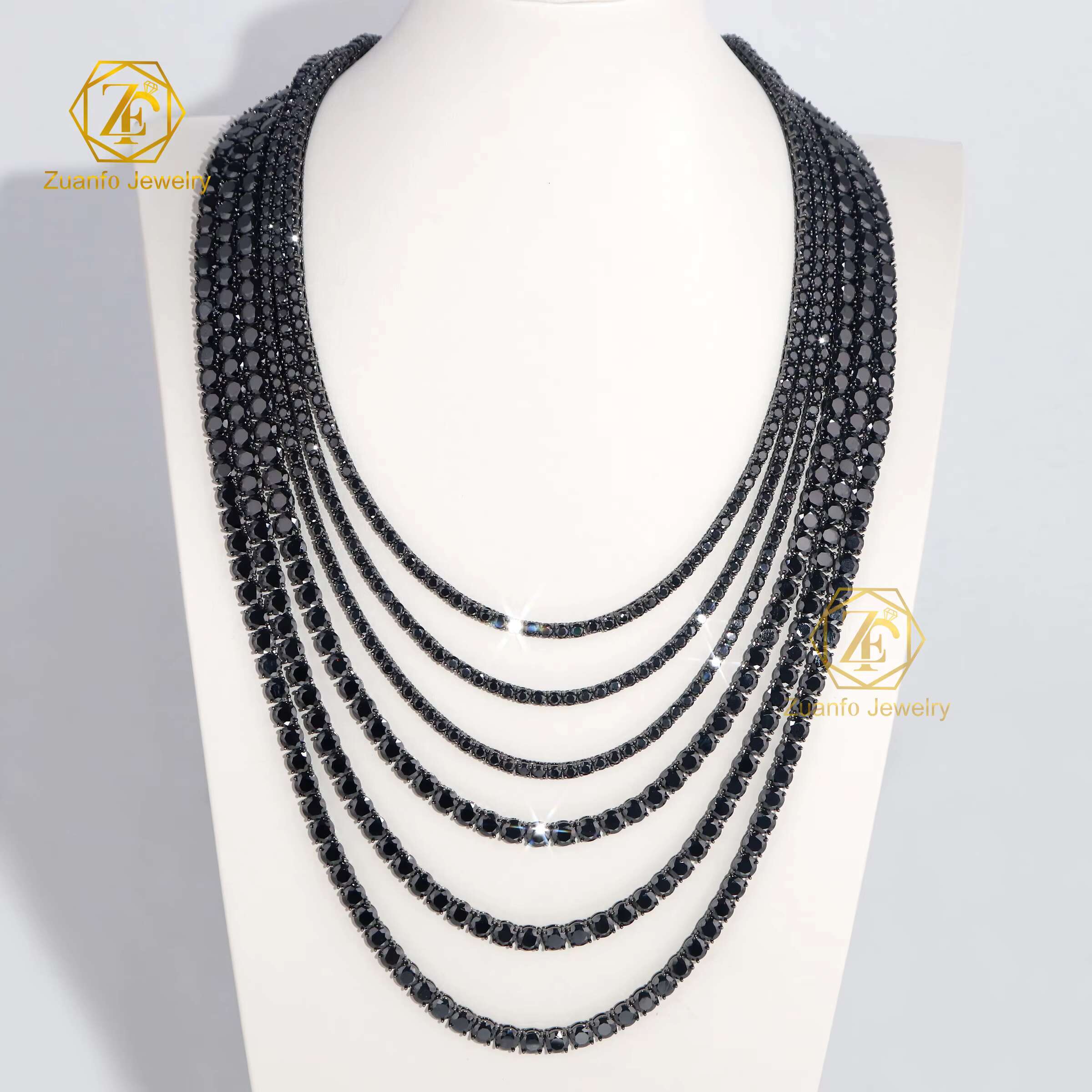 Black Moissnaite Long Tennis Chain 3mm 4mm 5mm 6.5mm GRA Moissanite Diamond Necklace 925 Black Silver Cuban Link Chain