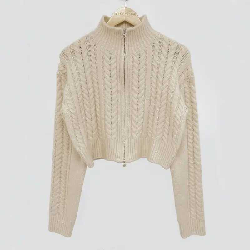 Fashion Knit Short Coat Long Sleeve Zipper Sweater Casual Women Cardigan Vintage Winter Korean Chic Elegant 2025 Lady Trend TopT251125