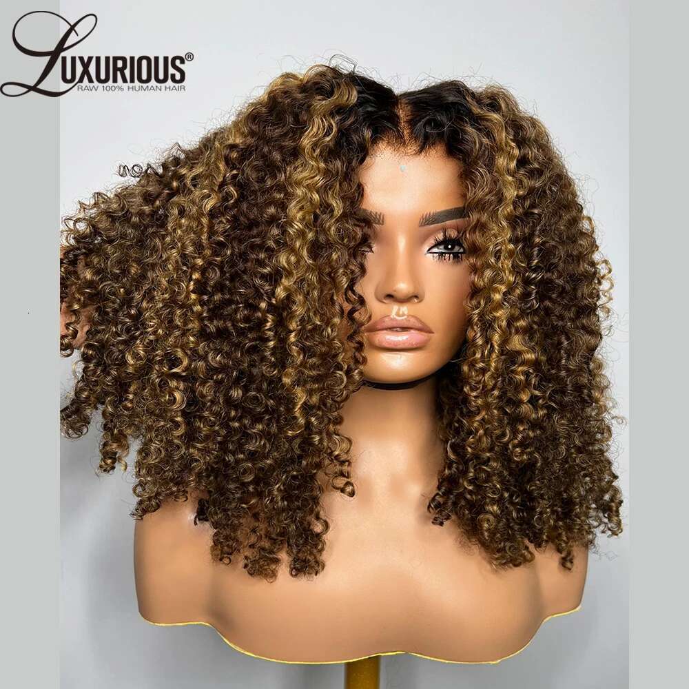 Highlight Ombre Honey Blonde Wigs For Women 13X4 Lace Front Human Hair Burmese Curly Wig Brazilian 250%