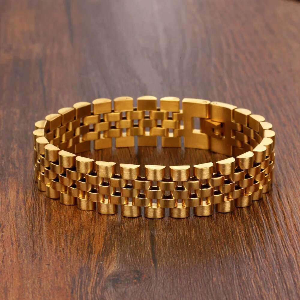Gold Color Stainless Steel Bracelet 200mm Wristband Men Jewelry Bracelets Bangles Gift for Him (JewelOra BA101608)