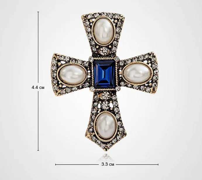 Women Fashion pearl crystal Cross pins Brooch for Collar Shawl Scarf Buckle pin party Brooches gift jewelry 15001 J251125