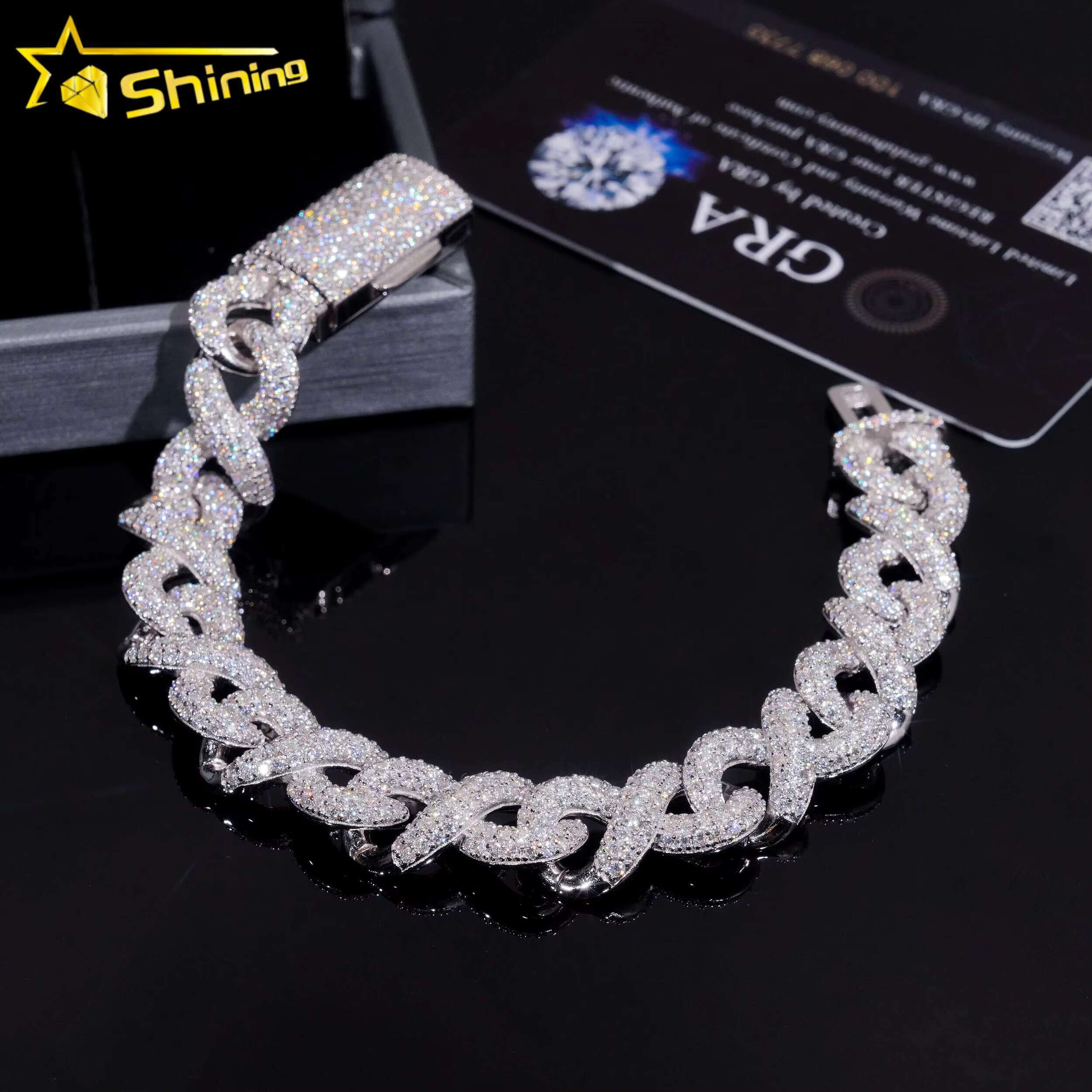 925 Sterling Silver Hip Hop Cuban Infinity Link Chain 13MM Width Iced Out Necklace VVS Moissanite Cuban Bracelet