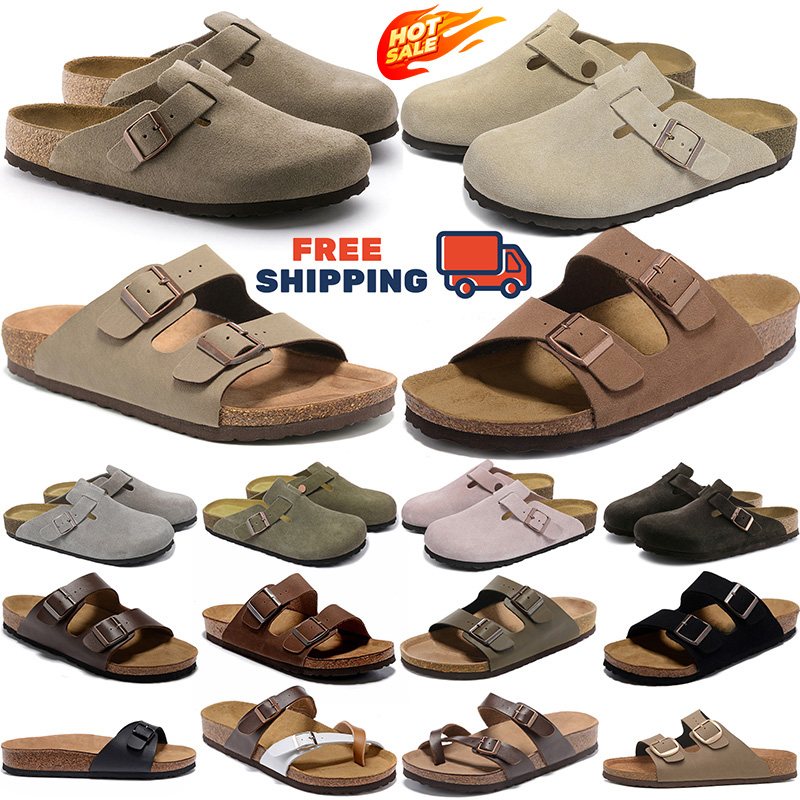 Free shipping birk Slippers Designer sandals Bostons Clogs slides Womens Mens Cork Clog sandal Slides Suede Leather Flip Flops buckle Casual Shoes