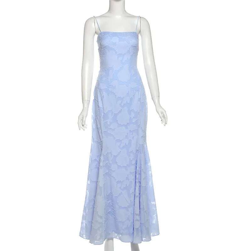 Dongdumaoyi Townlike Elegant Maxi Long Mermaid Dress Women Spaghetti Strap Spring Summer Jacquard Nightclub Sexy Party Dresses