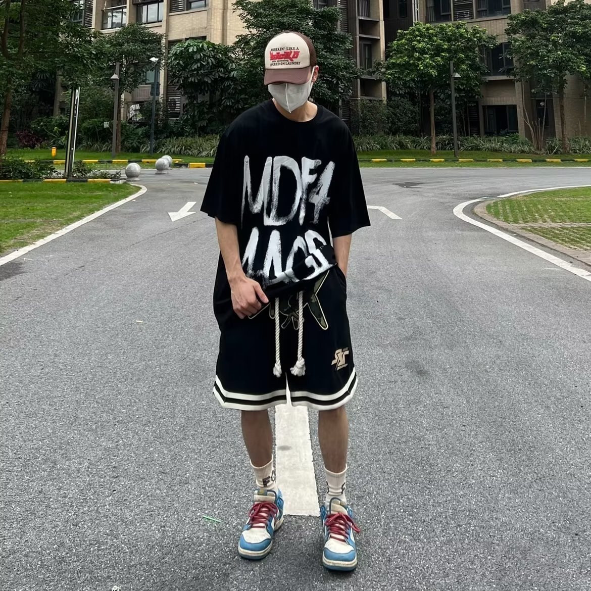 American new metal wire beach shorts men's summer sports versatile straight leg casual five quarter pants