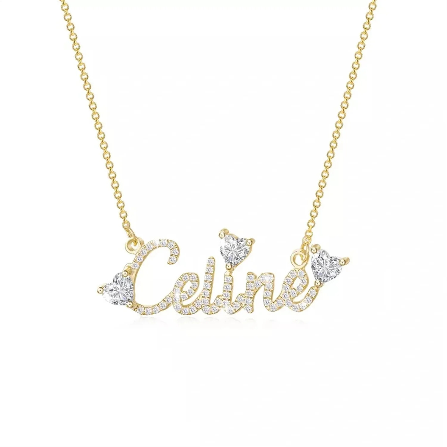 Heart Zircon Custom Name Necklace Personalized Shiny Diamond Nameplate Necklace Christmas Gift for Girlfriend Womens Jewelry 250425