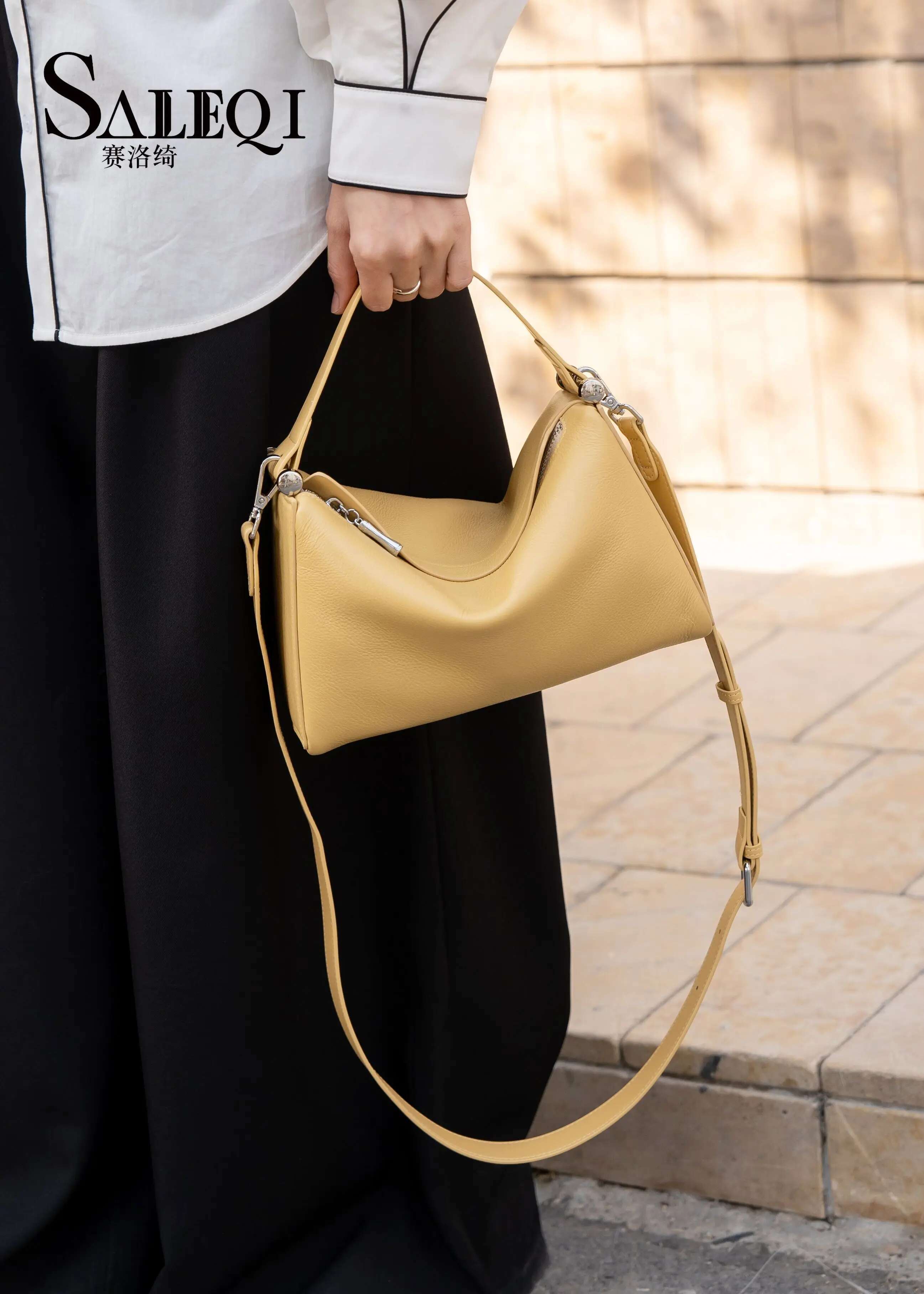 Genuine Leather Fashion Women Shoulder Crossbody Green Bag Yellow Designer Soft Cowhide Ladie Handbag Female Apricot