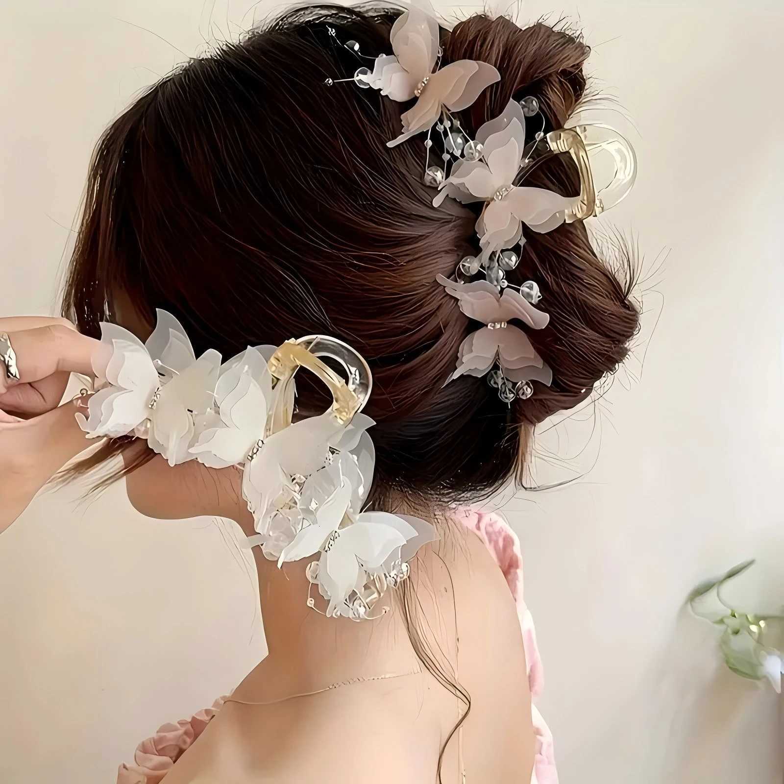 2 fashionable butterfly hair clips elegant pearl bow ponytail clips daily accessories beautiful hairstyle tools womens hair clipsT250425