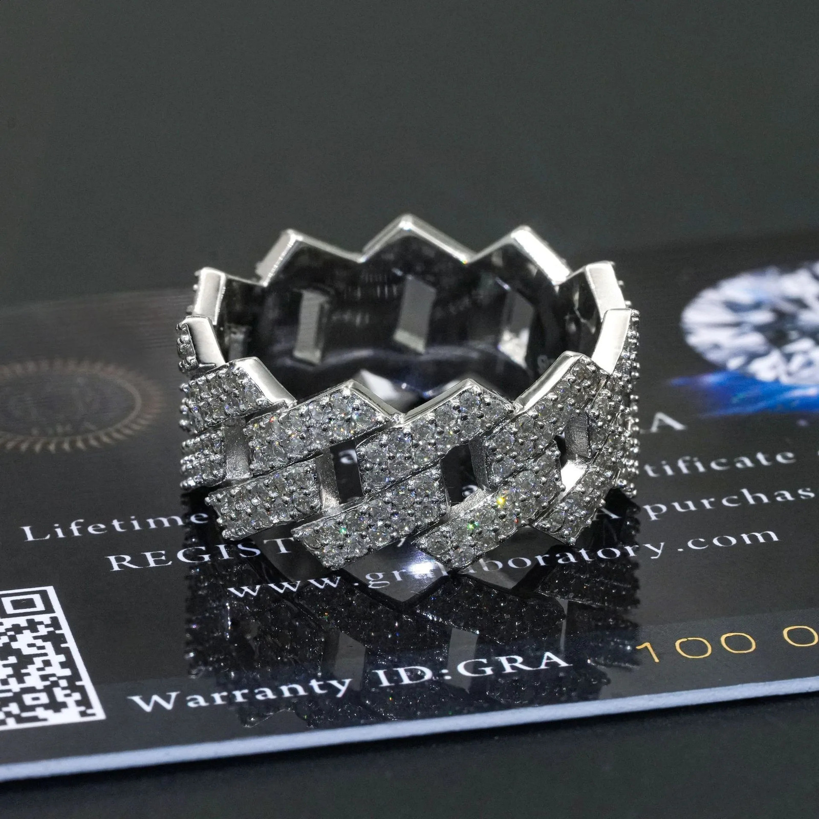Gra Certified Full Diamond Cuban Rings for Men Women 100% 925 Sterling Silver Hip Hop Double Row Band Ring 250425