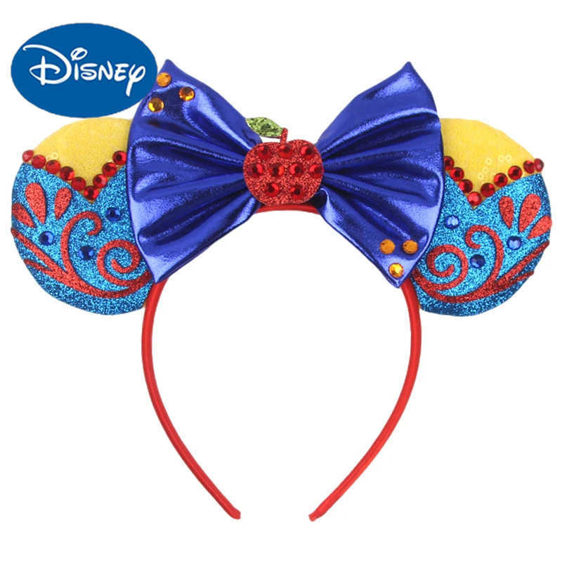 Disney 2024 Disney Princess Mouse Earphones Girl Role Playing Glitter Bow Snow White Hair Party DIY Accessories Headband X250425