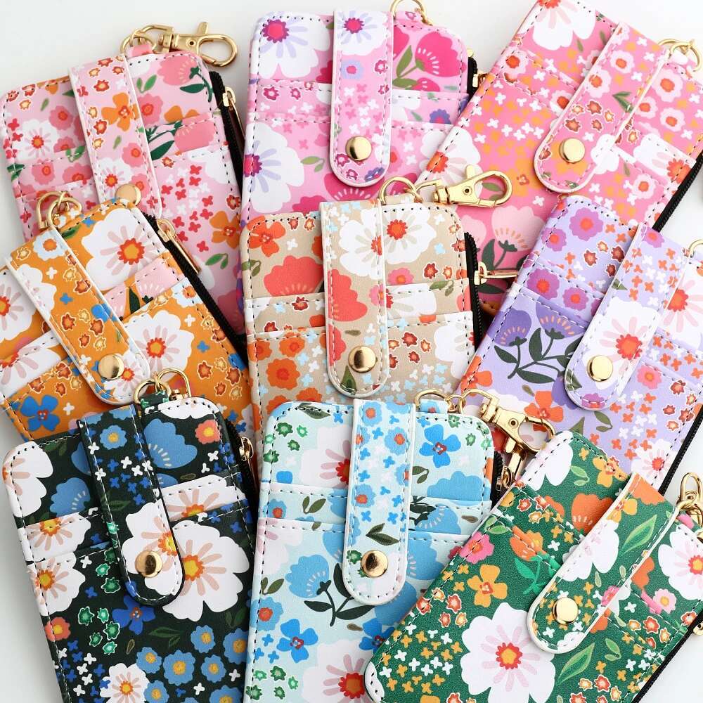 2024 Bead Leather Card Wristlet Keychain Silicone Bracelet Wallet Bangle Floret Printed Fragmented ID Bag