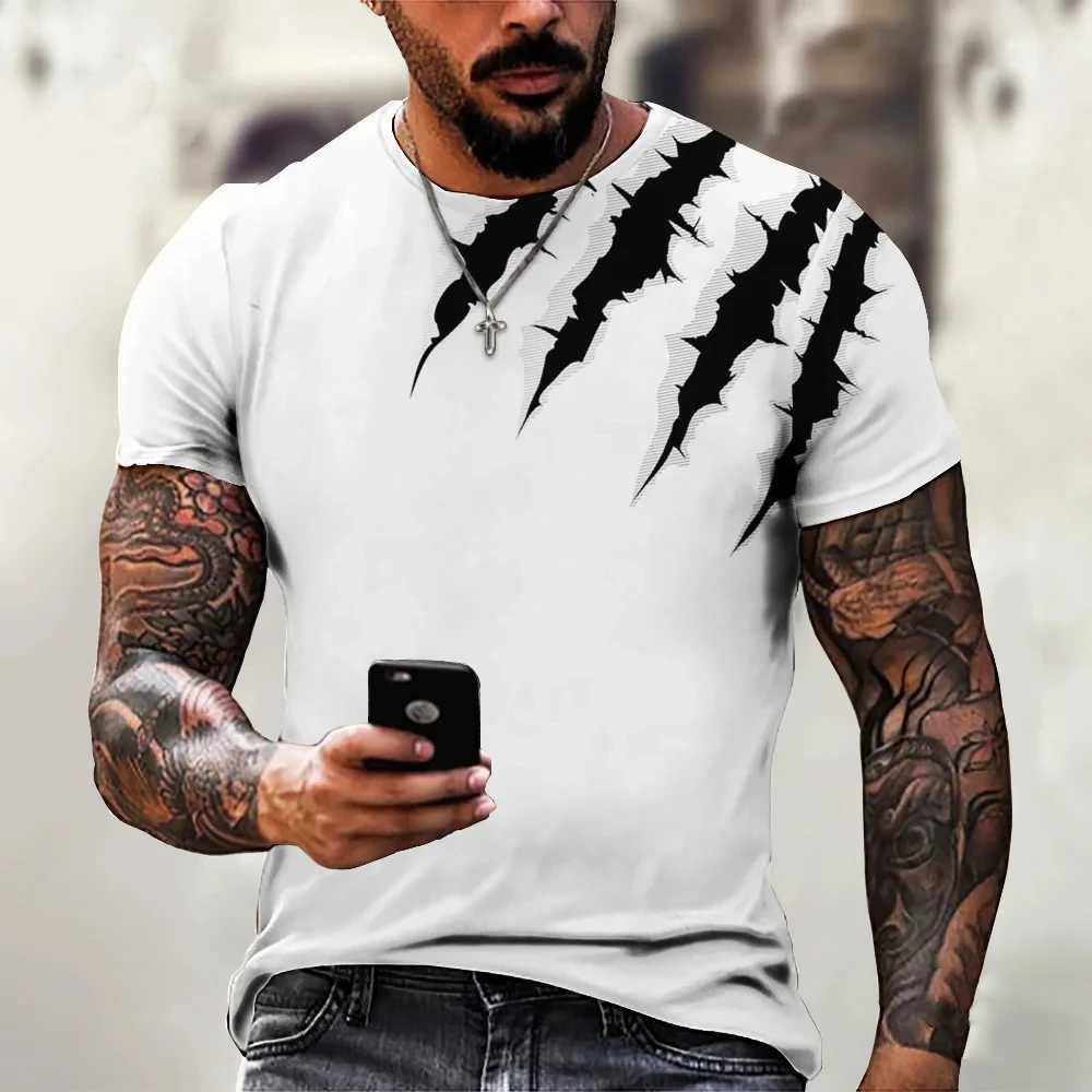 Mens T-shirt trend new design black and white color art 3D printing oversized round neck top loose casual simple style T-shirt W250425