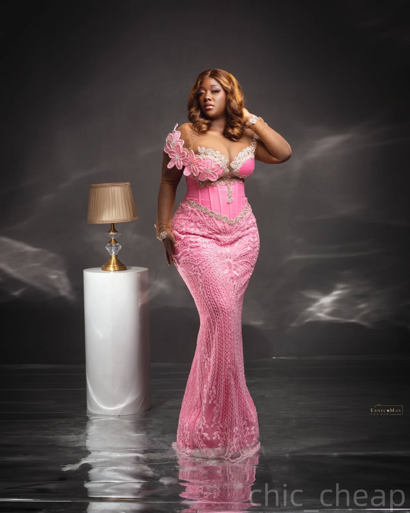 Pink Mermaid Plus Size Prom Dresses 2025 Flowers Crystals Sequined Lace Evening Formal Party Second Birthday Engagement Gowns Dress For Special Occasi