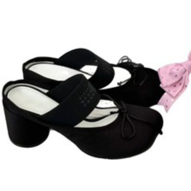 Women's Black Satin Square Toe Bow Mary Jane Block Heel Shoes, Casual Daily Commute Footwear---168-6