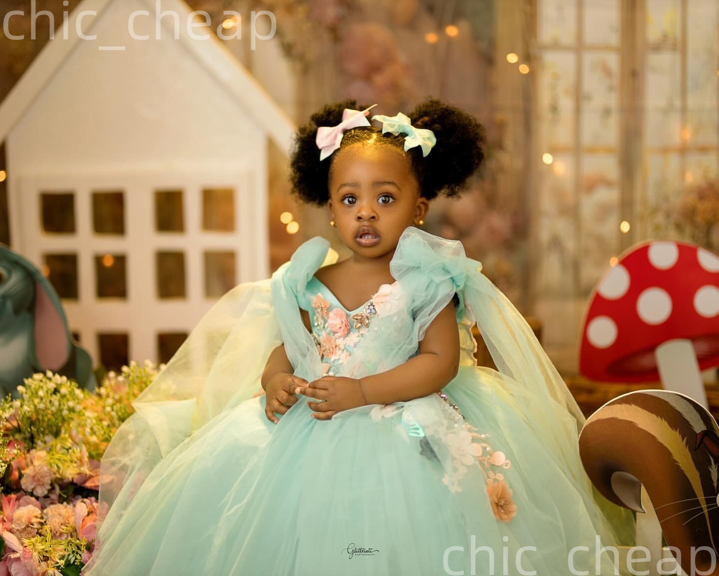 2026 Sage Ball Gown Flower Girl Dresses Flower Crystals V-neck Tulle Little Girl Christmas Peageant Birthday Christening Tutu Dress Gowns ZJ422