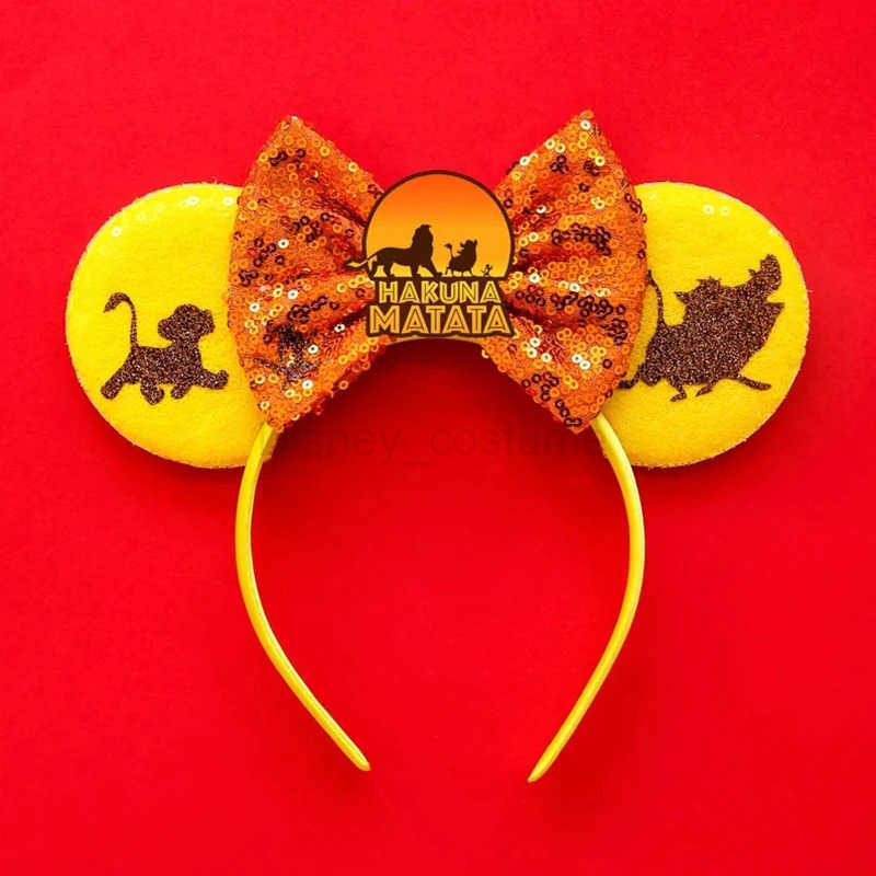 Disney Lion King Ear Headband Cute Pumpkin Simba Elastic Hair Childrens Sparkle Bow Hair Accessories Girl DIY X250425