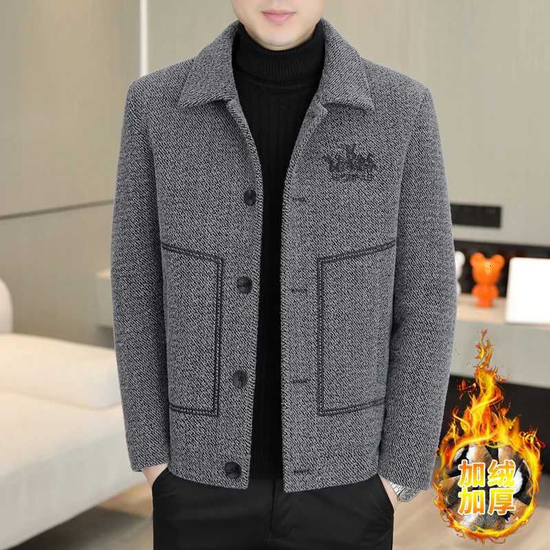 Autumn Winter Plus Velvet Thick Woolen Jacket Mens Fashion Warm Casual Woolen Blended Jacket Streetwear Overcoat Men ClothingT251125