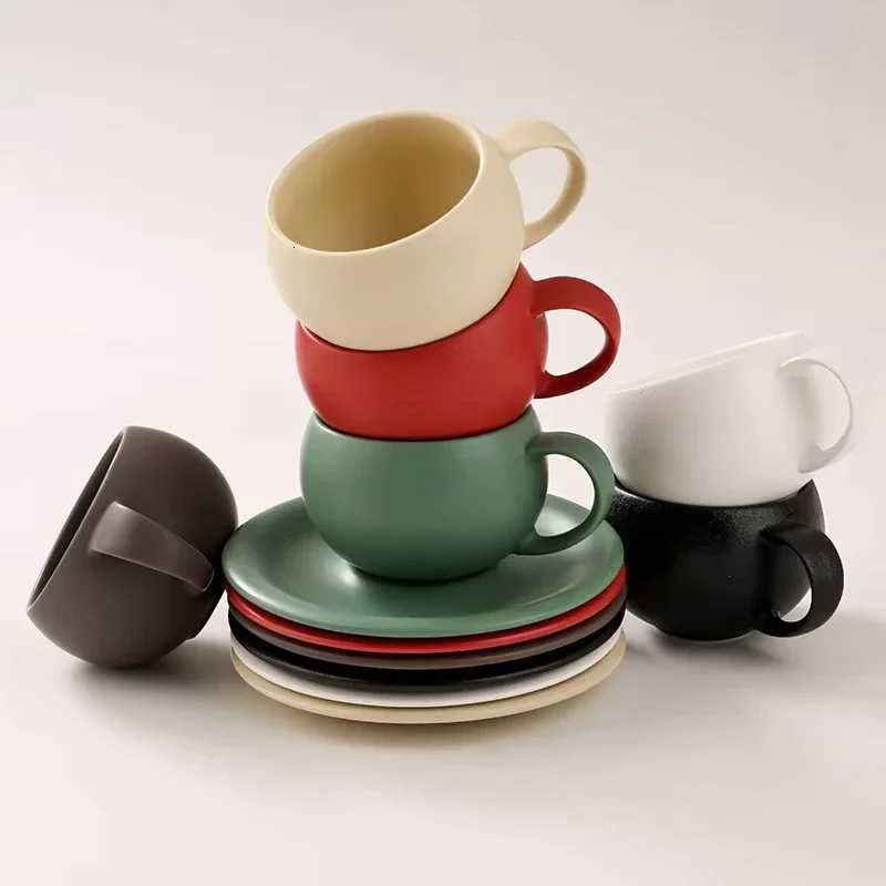 Vintage Egg-shaped Ceramic Coffee Cup And Saucer Set for Home Use - Light Luxury Simple Latte Art Embossed Cappuccino Y251125