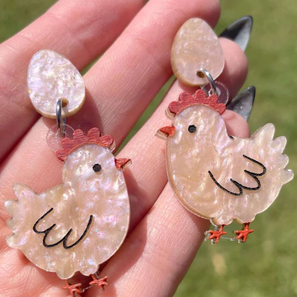 Adorable Acrylic Chicken Hen Egg Dangle For Women Simple Designed Animal Drop Earrings Creative Personality Decoration