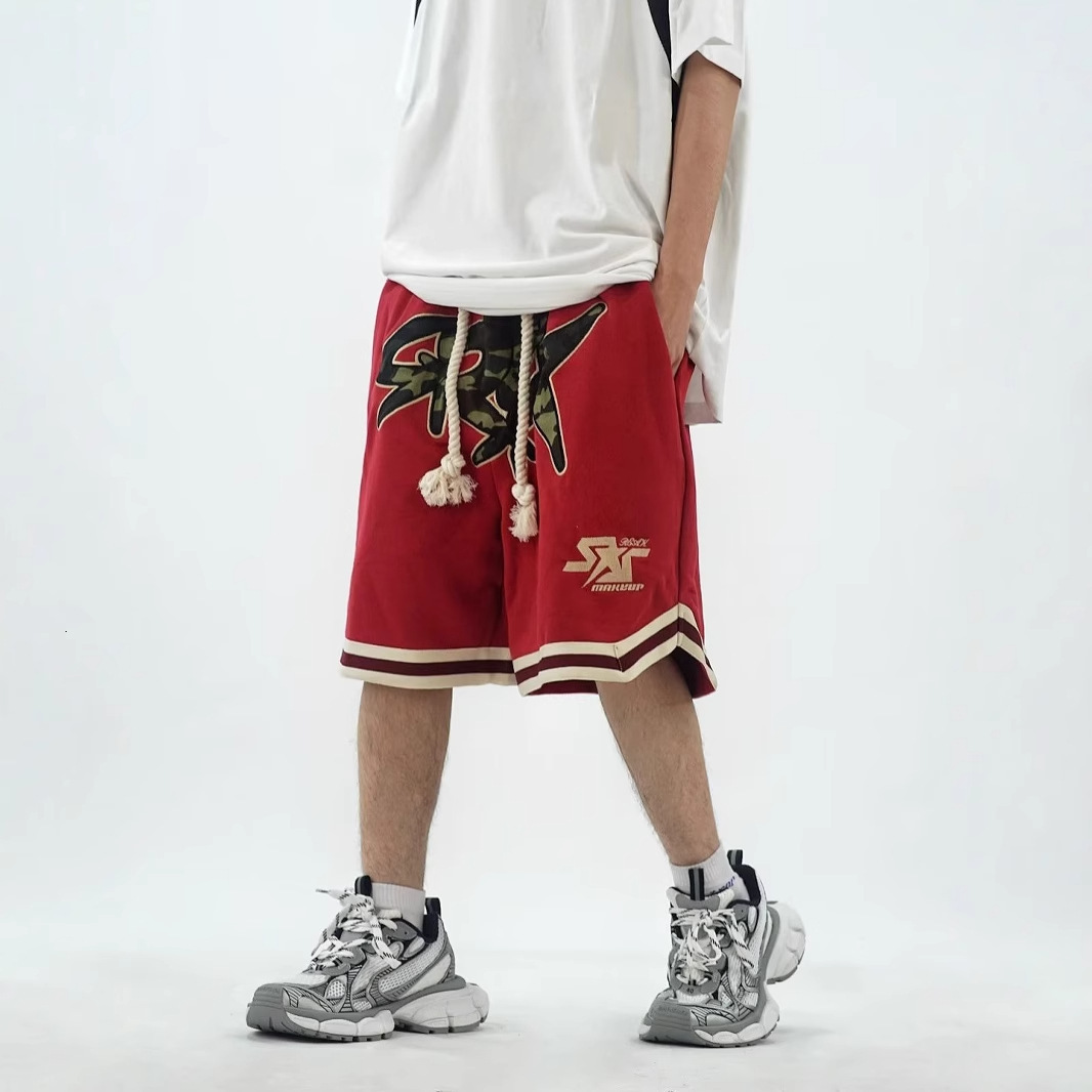 Loose fitting daily straight leg youthful and brand five quarter pants with letters, summer casual sports pants, men's trendy