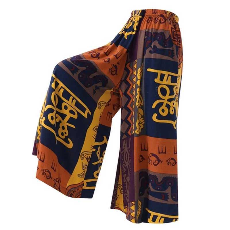 Ethnic style wide leg Trouser womens yoga harem pants Gypsy hippie Thai Bohemian court pants pleated waist Aladdin womens pantsC250425