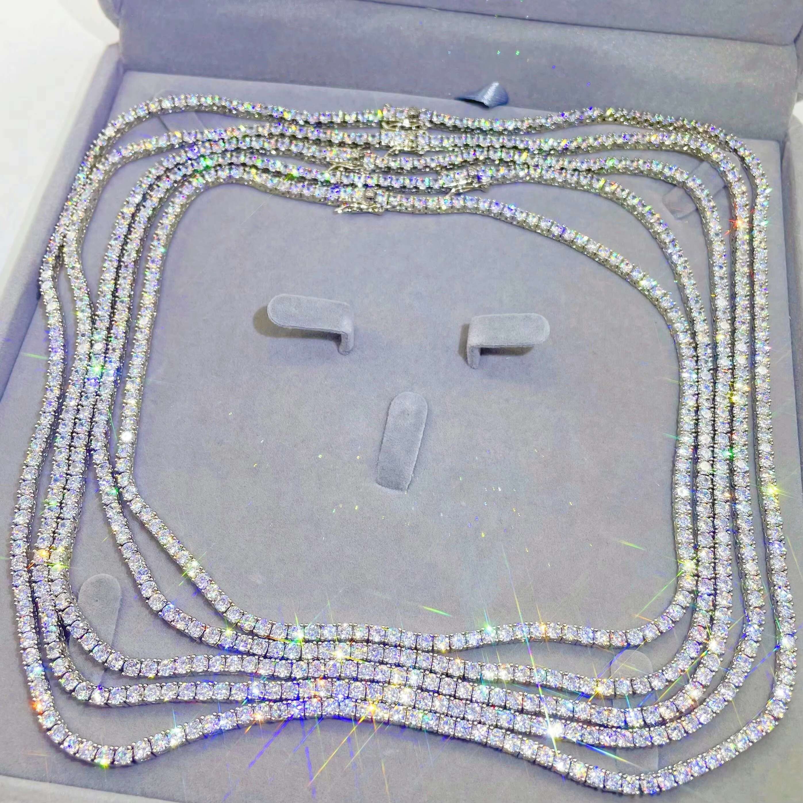 Ready to Ship 3mm AAAAA+ Moissanite Diamond Tennis Chains Hip Hop Jewelry Custom Iced Out Brass 16K Necklace