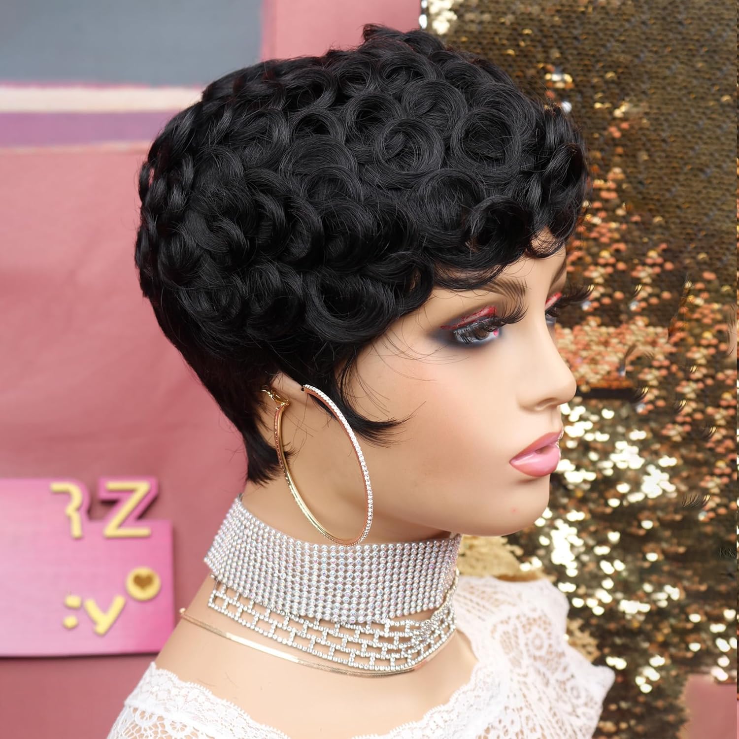 Natural Human Hair Short Pixie Wig with Curly Texture - Perfect Fit for African American Women