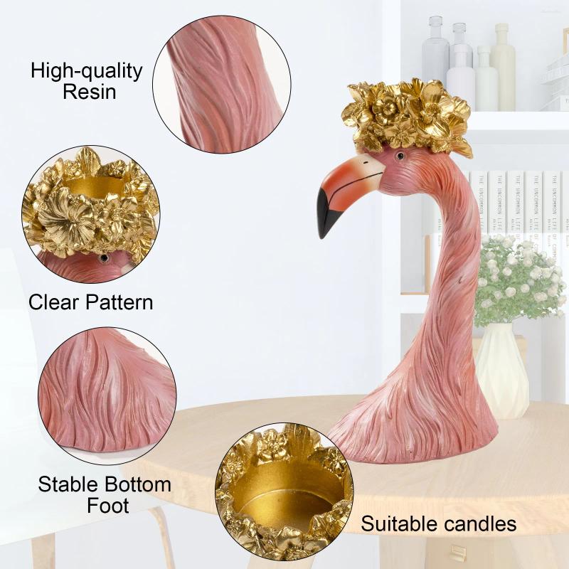 Lanjia Candle Holders Red Flamingo Tea Light Resin Decorative Golden Flower Stick Stand Decor Home Table Centerpiece Ebad