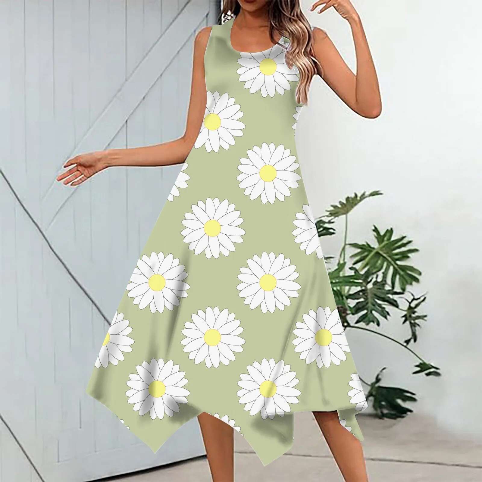 Dongdumaoyi Summer Women Sling Long Casual Print Loose Elegant Sleeveless Beach Dress Fashion Sexy Round Collar Girls Clothes
