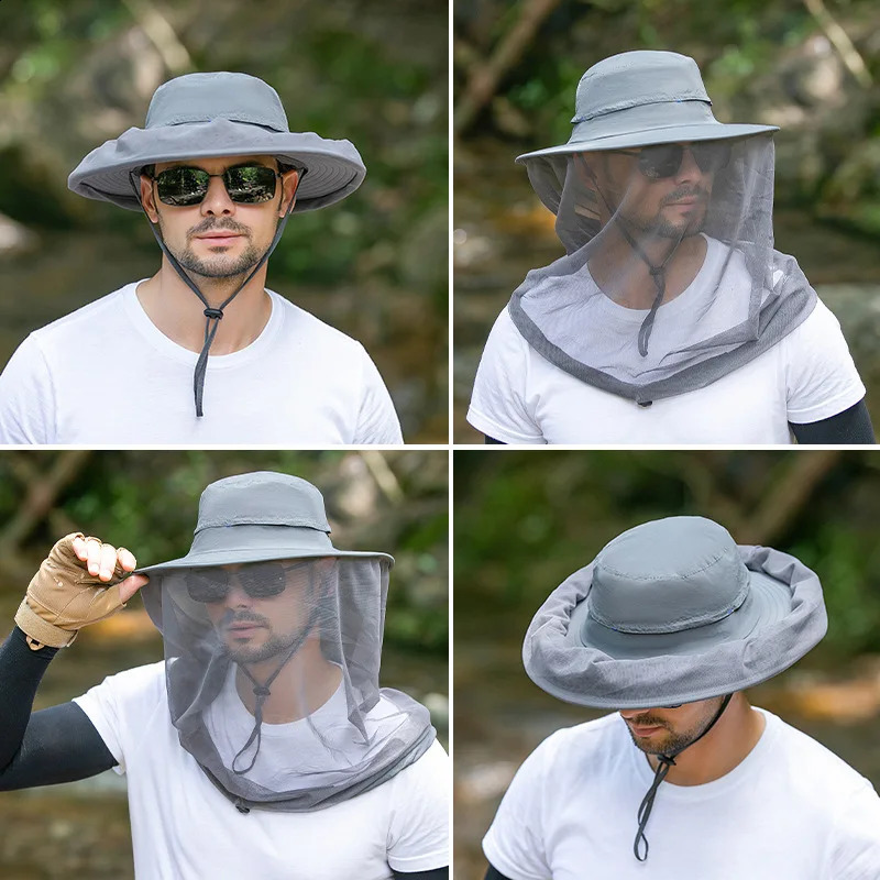 Unisex Anti Mosquito Insect Bucket Hat Summer Outdoor Jungle Farm Fishing Sun Hat Men Breathable Mesh Full Face Protection Net 250424