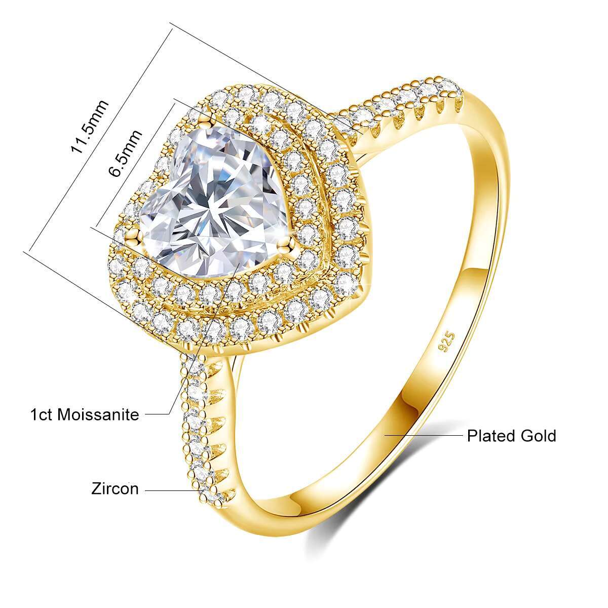 High Quality Engagement Wedding Rings Halo 1.5ct Heart Cut 18K Gold Bijoux Moissanite Rings 925 Sterling Silver