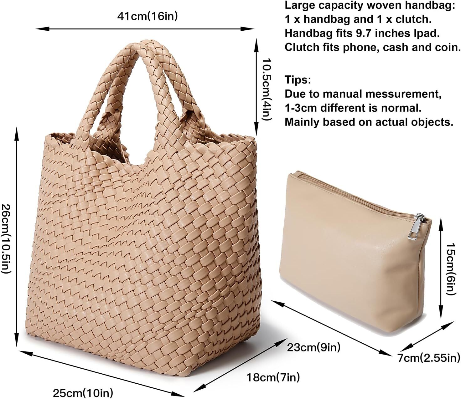 Woven For Women, Vegan Leather Tote Large Summer Beach Travel Handbag And Purse Retro Handmade Shoulder Bag