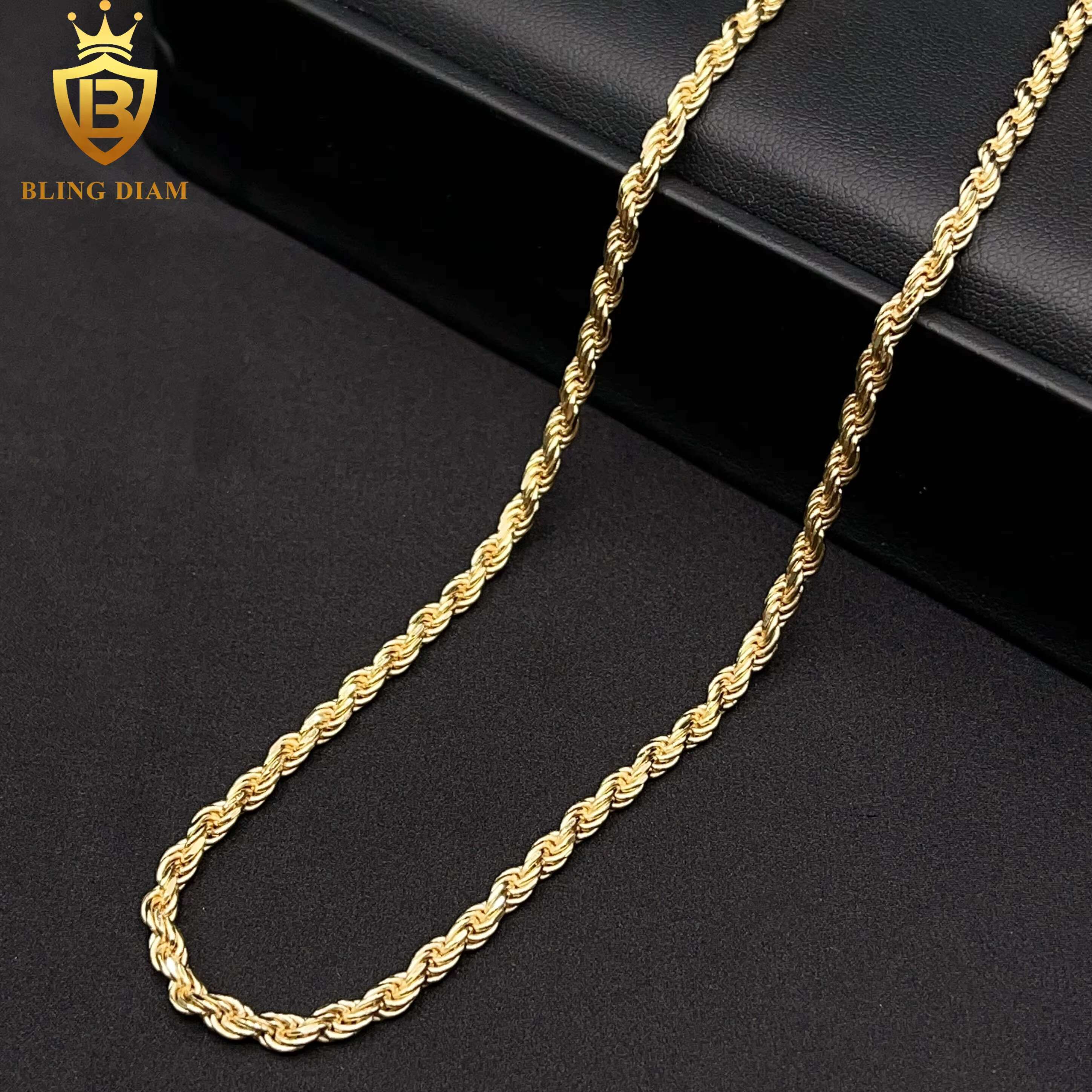 Wholesale 1.9mm-3.3mm Hip Hop Jewelry 925 Silver 14k 18K Gold Plated Franco Mens Rope Chain Necklace