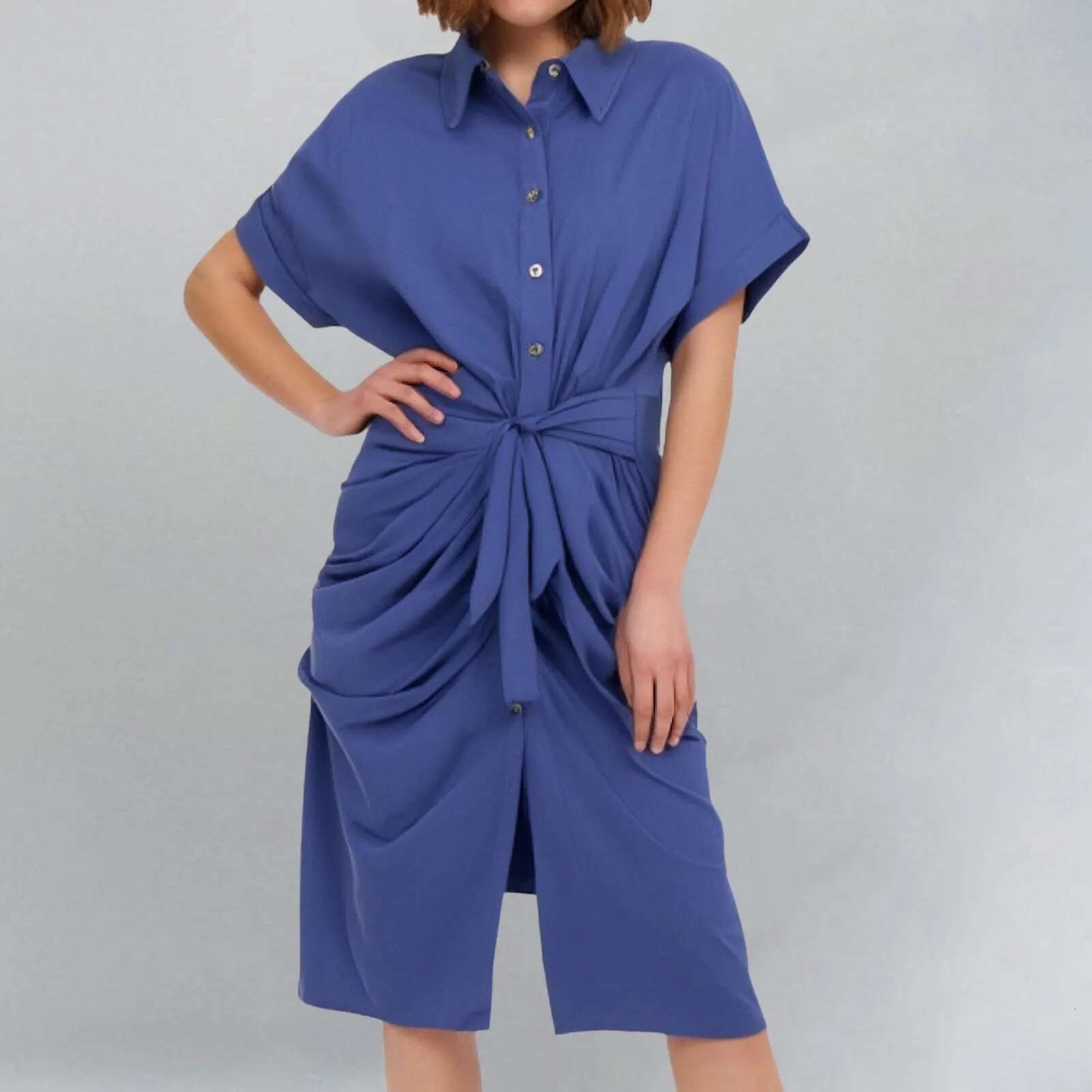 Dongdumaoyi Summer Fashion Casual Short Sleeve Women S Dress Temperament Commuting High Waist Printed Button Long Shirt