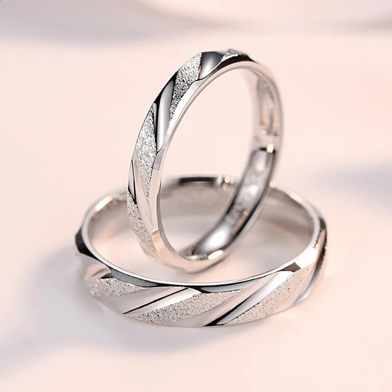Fashion couple wedding ring 100% 925 sterling silver jewelry simple style threaded frosted band 250422