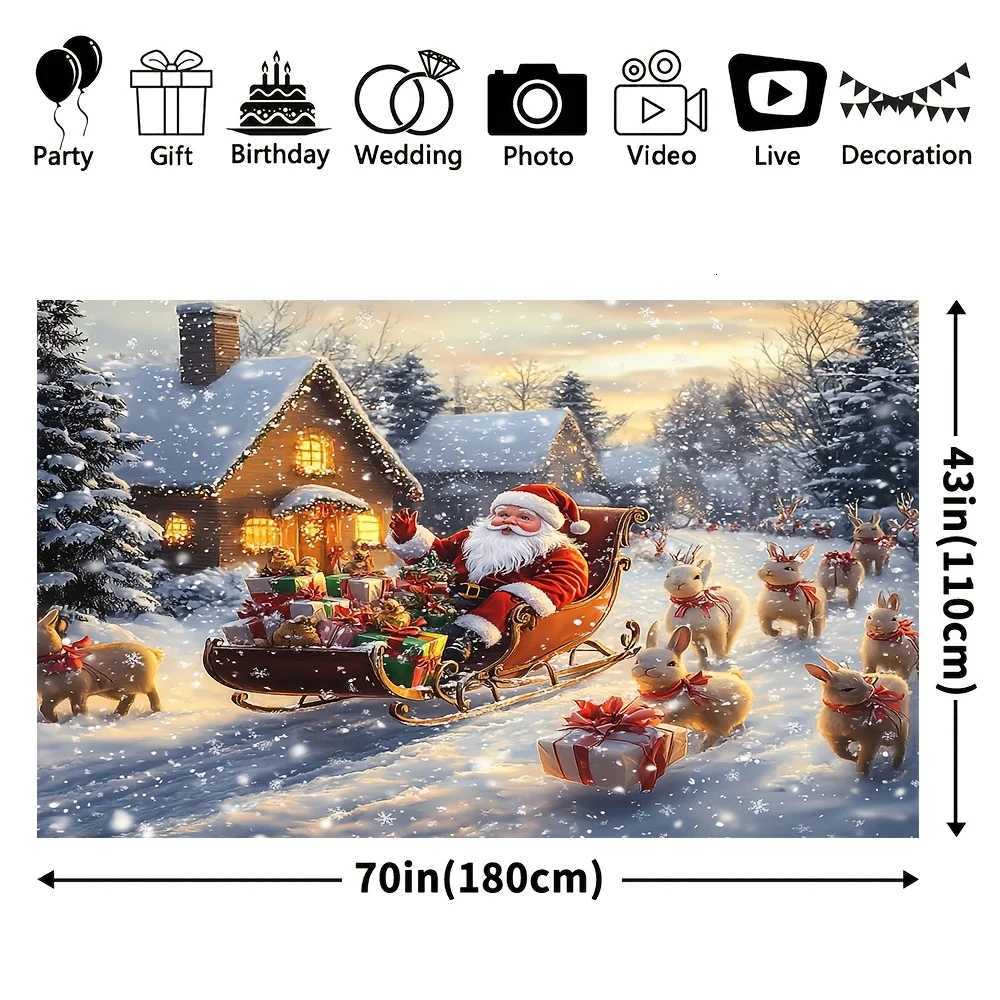 tapestry1pc Merry Christmas Decorative Banner Santa Claus and Reindeer Sleigh Background 100 PolyesterM251125