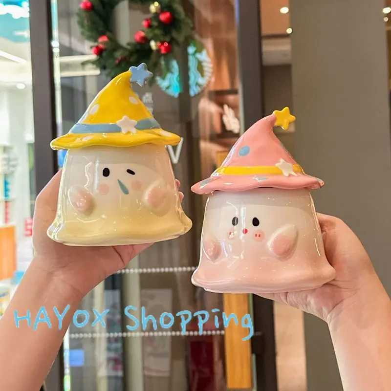 Funny Magic Elf Ceramic Mugs Coffee Cups with LidsCartoon Ghost Office Afternoon Tea Cafe Milk Breakfast Cup Gifts for Friends Y251125