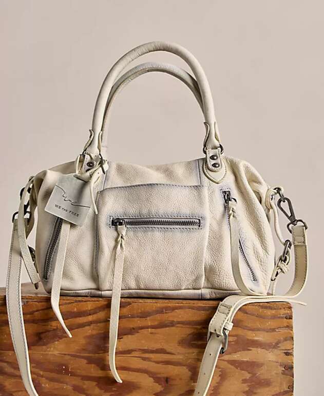 American FREE PEOPLE Vintage Sea Salt White Handbag Shoulder Motorcycle Crossbody Bag