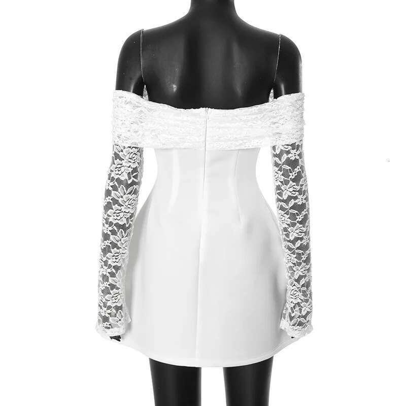 Dongdumaoyi Townlike Lace Patchwork Waist Wrap A Line Dress Women Off Shoulder Mini Autumn Winter Backless Nightclub Sexy Party Dresses