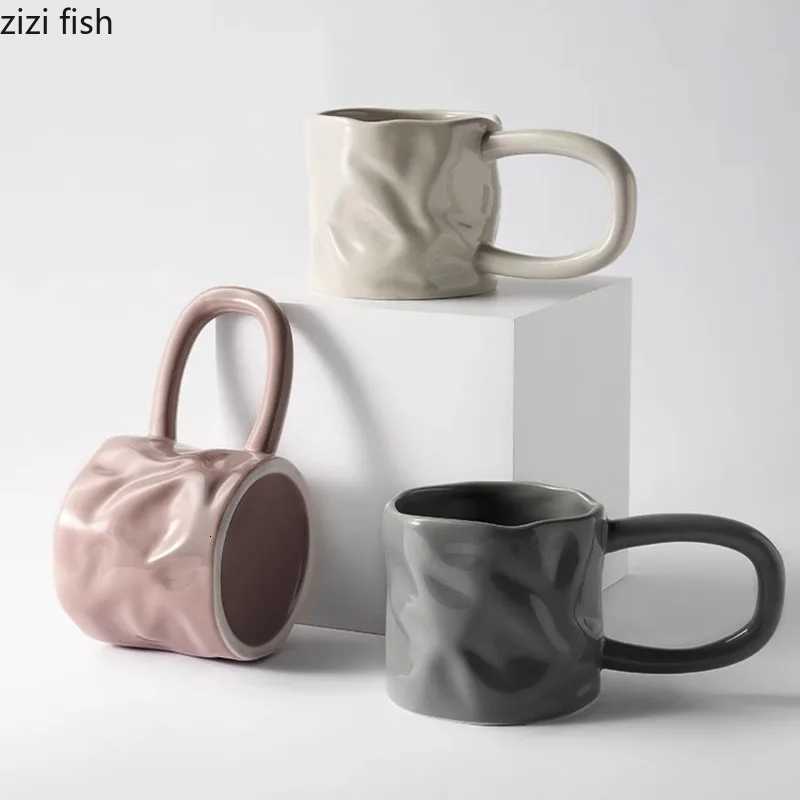 Creative Irregular Ceramic Mug Office Large Handle Coffee Mug Milk Cup Breakfast Cup Household Couple Water Cups Milk Tea Cup Y251125