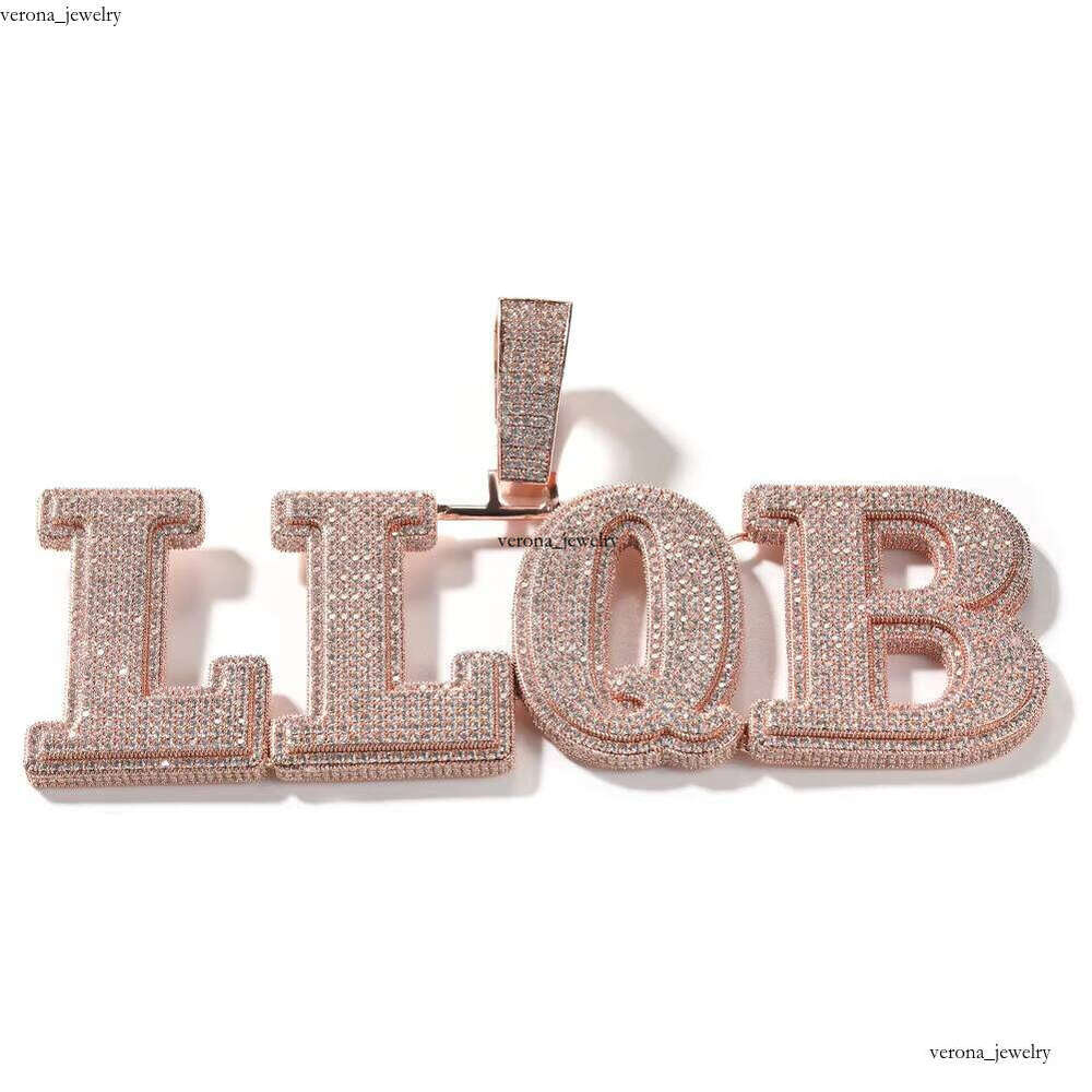 Ice out VVS Moissanite Iced Out Big Brass Name Personalized 18k Gold Plated Custom Jewelry Diy Pendant Necklace