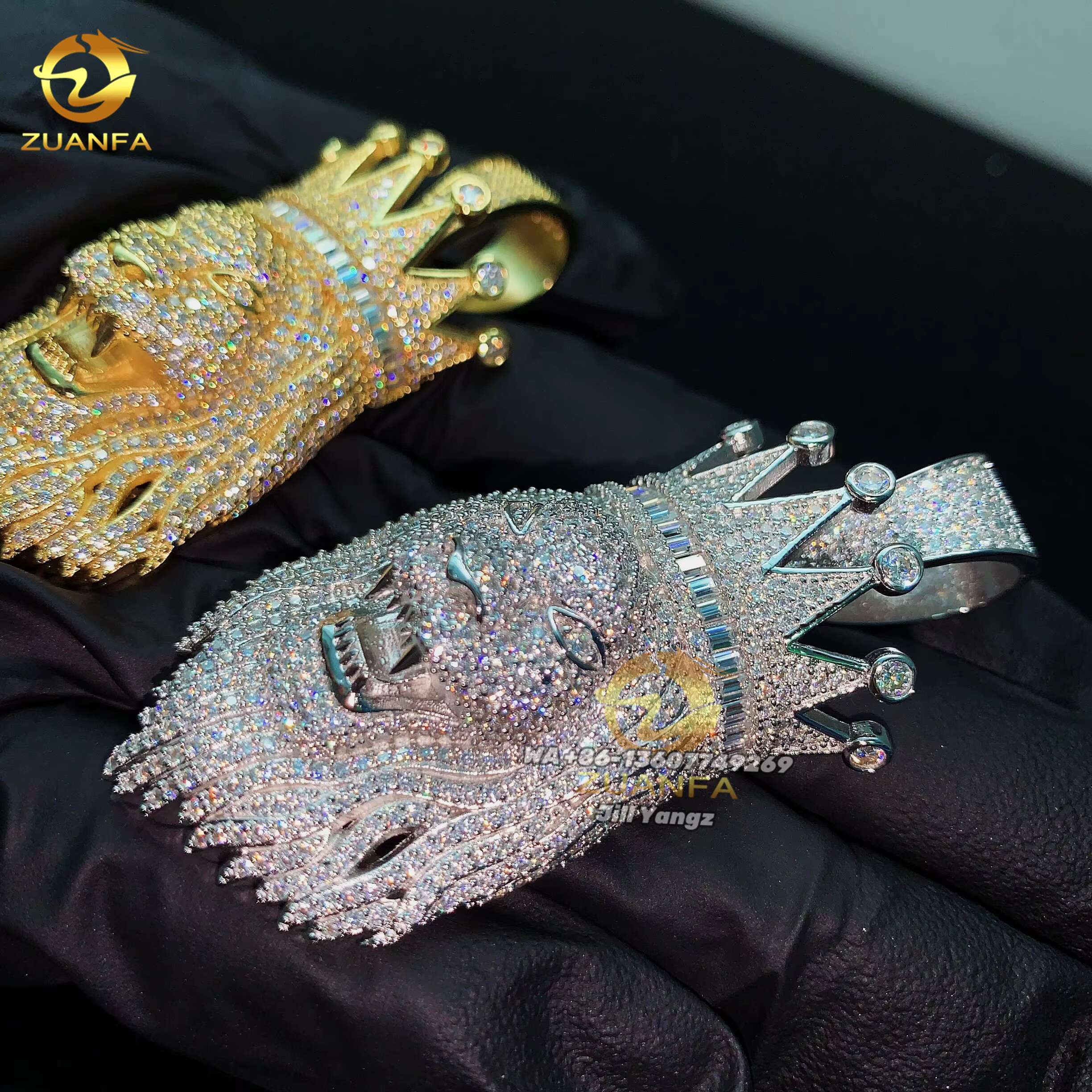 3D Crown Lion Animal Pendant Real Gold Plated 925 Sterling Silver Fine Jewelry Moissanite Pendants Custom Moissanite Pendant