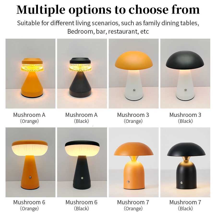 Retro Mushroom LED Table Lamp 3colors Touch Dimmer Rechargeable Bedside Light Bar Restaurant Bedroom Room Decoration LightingM251125
