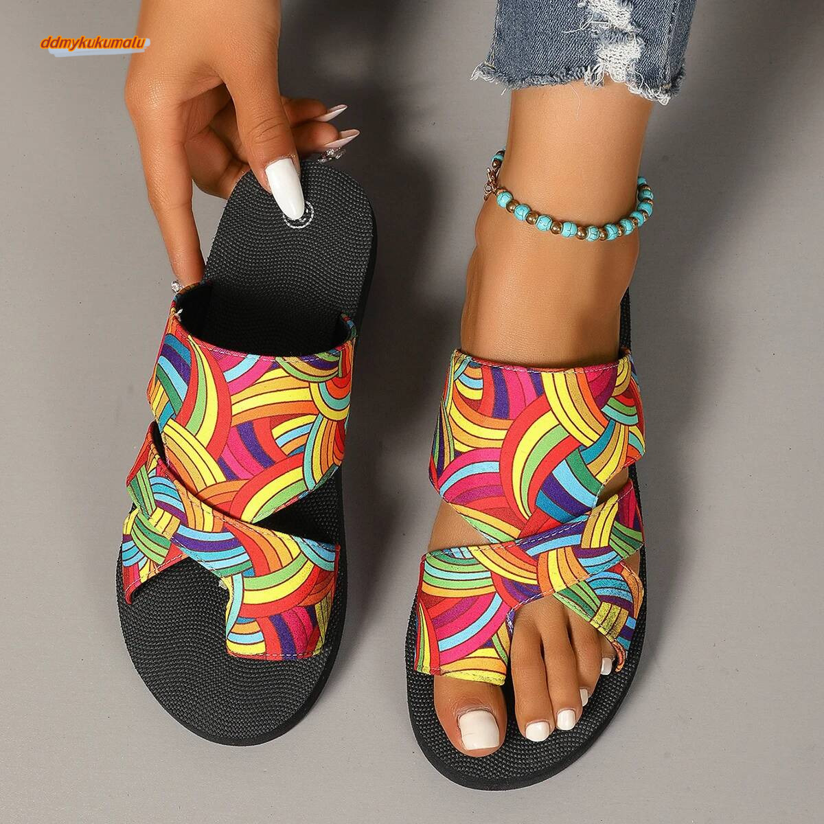 Colorful Tribal Pattern Slippers - Fashion Platform, Open-toed, Summer Beach Shoes, Women's Sandals ddmykukumalu