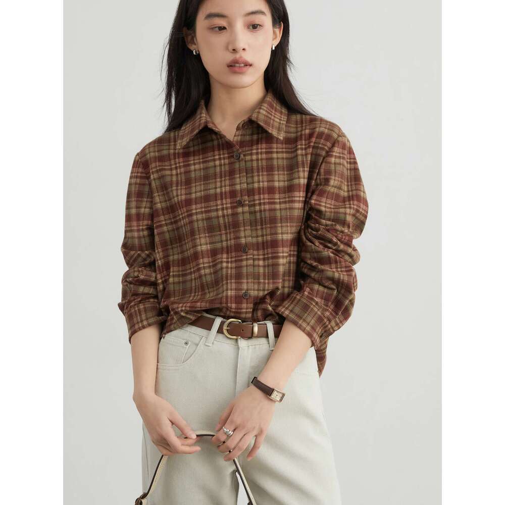 CHIC VEN Retro Women's Shirt Long Sleeve Sanding Single Breasted New Loose Casual Plaid Lapel Female Blouses Spring Autumn 2025