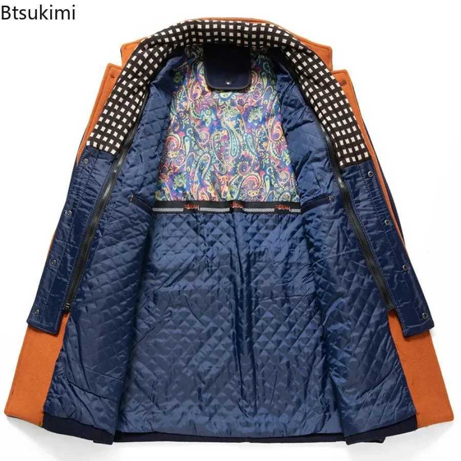 2025 Mens Autumn Winter Wool Blends Coat Business Casual Cashmere Trench Coats Fashion Scarf Collar Man Warm Woolen OvercoatsT251125