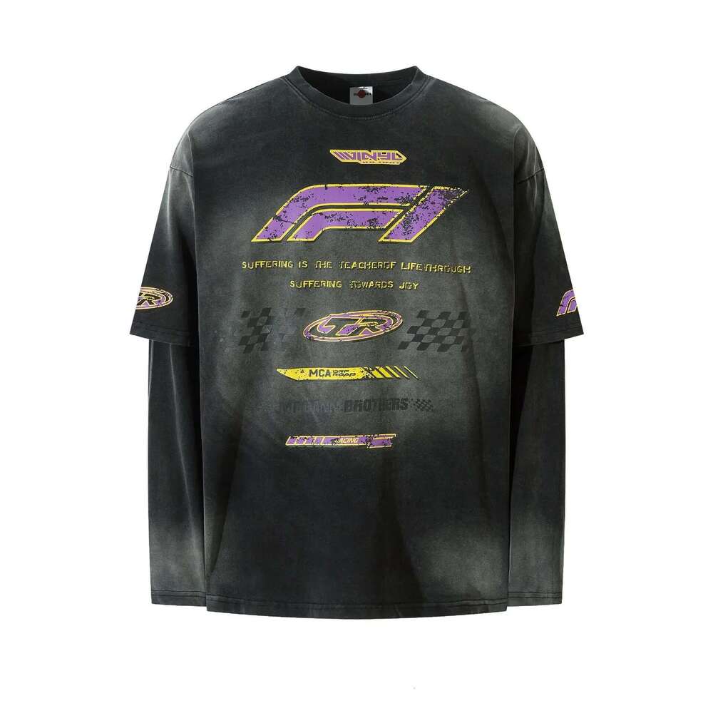 Hand-Painted Long Sleeve T-Shirt Unisex Vintage Crew Neck Top Fake Two-Piece Set High Quality Man Gifts Designer T Shirt